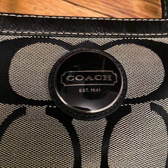 Coach Signature Black Stripe Tote Purse Shoulder handbag F17433 - Picture 3 of 12